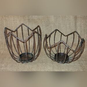 Metal Flower Shaped Candle Holder Set~ Small Pillar, Votive, Tealight~ Vase, Pot